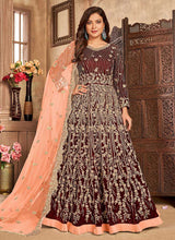 Load image into Gallery viewer, Maroon Heavy Embroidered Kalidar Velvet Anarkali Suit fashionandstylish.myshopify.com