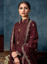 Load image into Gallery viewer, Maroon Heavy Embroidered Sequins Work Designer Palazzo Suit fashionandstylish.myshopify.com