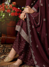 Load image into Gallery viewer, Maroon Heavy Embroidered Sequins Work Designer Palazzo Suit fashionandstylish.myshopify.com