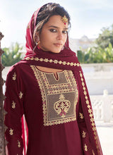 Load image into Gallery viewer, Maroon Heavy Embroidered Sharara Style Suit fashionandstylish.myshopify.com