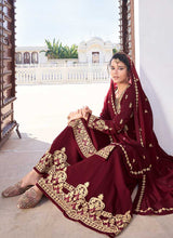 Load image into Gallery viewer, Maroon Heavy Embroidered Sharara Style Suit fashionandstylish.myshopify.com