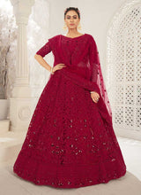 Load image into Gallery viewer, Maroon Heavy Net Embroidered Kalidar Lehenga Choli fashionandstylish.myshopify.com
