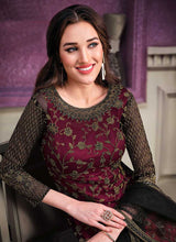 Load image into Gallery viewer, Maroon Heavy Net Embroidered Straight Pant Style Suit fashionandstylish.myshopify.com