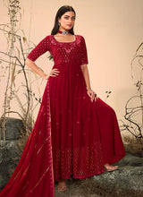 Load image into Gallery viewer, Maroon Red Embroidered Stylish Palazzo Suit