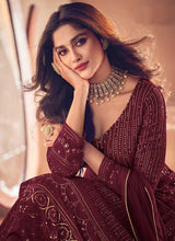 Load image into Gallery viewer, Maroon Sequin Embroidered Slit Style Lehenga fashionandstylish.myshopify.com