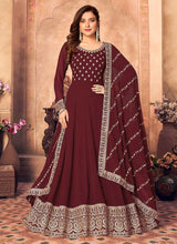 Load image into Gallery viewer, Maroon and Gold Embroidered Flaire Anarkali Suit fashionandstylish.myshopify.com
