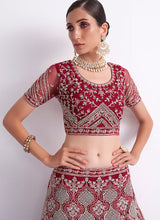 Load image into Gallery viewer, Maroon and Gold Embroidered Heavy Designer Lehenga