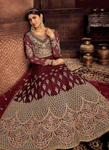 Load image into Gallery viewer, Maroon and Gold Embroidered Kalidar Designer Anarkali Suit fashionandstylish.myshopify.com