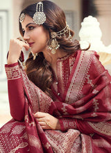 Load image into Gallery viewer, Maroon and Gold Embroidered Pant Style Suit fashionandstylish.myshopify.com