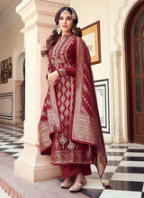 Load image into Gallery viewer, Maroon and Gold Embroidered Pant Style Suit fashionandstylish.myshopify.com