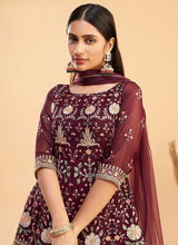 Load image into Gallery viewer, Maroon and Gold Floral Embroidered Stylish Pant Suit fashionandstylish.myshopify.com