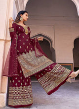 Load image into Gallery viewer, Maroon and Gold Heavy Embroidered Designer Palazzo Style Suit fashionandstylish.myshopify.com