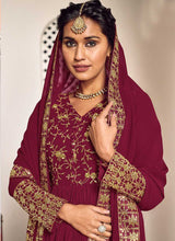 Load image into Gallery viewer, Maroon and Gold Heavy Embroidered Sharara Suit fashionandstylish.myshopify.com