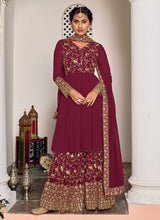 Load image into Gallery viewer, Maroon and Gold Heavy Embroidered Sharara Suit fashionandstylish.myshopify.com
