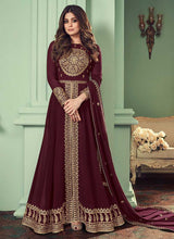Load image into Gallery viewer, Maroon and Gold Heavy Embroidered Slit Style Anarkali fashionandstylish.myshopify.com