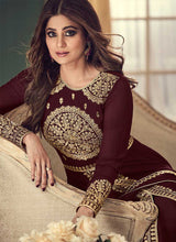 Load image into Gallery viewer, Maroon and Gold Heavy Embroidered Slit Style Anarkali fashionandstylish.myshopify.com