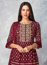 Load image into Gallery viewer, Maroon and Gold Heavy Embroidered Stylish Palazzo Suit fashionandstylish.myshopify.com