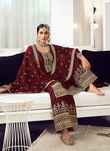 Load image into Gallery viewer, Maroon and Gold Heavy Embroidered Stylish Palazzo Suit fashionandstylish.myshopify.com