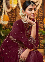 Load image into Gallery viewer, Maroon and Gold Heavy Embroidered Stylish Pant Style Suit fashionandstylish.myshopify.com