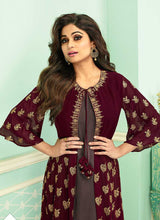 Load image into Gallery viewer, Maroon and Grey Heavy Embroidered Jacket Style Plazzo Suit fashionandstylish.myshopify.com
