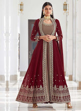 Load image into Gallery viewer, Maroon and Grey Heavy Embroidered Jacket Style Suit fashionandstylish.myshopify.com