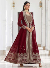 Load image into Gallery viewer, Maroon and Grey Heavy Embroidered Jacket Style Suit fashionandstylish.myshopify.com