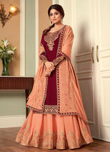 Load image into Gallery viewer, Maroon and Peach Embroidered Lehenga Style Anarkali Suit fashionandstylish.myshopify.com