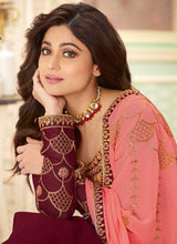 Load image into Gallery viewer, Maroon and Pink Embroidered Lehenga Style Anarkali Suit fashionandstylish.myshopify.com