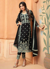 Load image into Gallery viewer, Matt Black Embroidered Straight Pant Style Suit fashionandstylish.myshopify.com