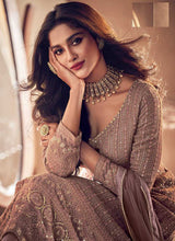 Load image into Gallery viewer, Mauve and Gold Heavy Embroidered Kalidar Gown Style Anarkali fashionandstylish.myshopify.com