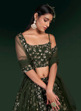 Load image into Gallery viewer, Mehendi Green Embroidered Stylish Lehenga Choli