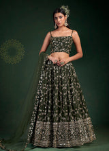Load image into Gallery viewer, Mehendi Green Embroidered Stylish Lehenga Choli