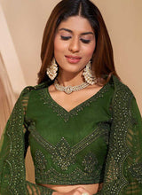 Load image into Gallery viewer, Mehendi Green Floral Embroidered Stylish Lehenga Choli fashionandstylish.myshopify.com