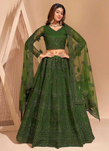 Load image into Gallery viewer, Mehendi Green Floral Embroidered Stylish Lehenga Choli fashionandstylish.myshopify.com