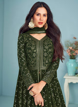 Load image into Gallery viewer, Mehendi Green Sequins Embroidered Kalidar Anarkali