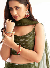 Load image into Gallery viewer, Mehendi Green Sequins Embroidered Stylish Lehenga Choli fashionandstylish.myshopify.com