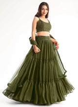 Load image into Gallery viewer, Mehendi Green Sequins Embroidered Stylish Lehenga Choli fashionandstylish.myshopify.com