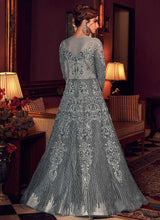 Load image into Gallery viewer, Metallic Grey Heavy Embroidered Gown Style Anarkali Suit fashionandstylish.myshopify.com