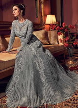 Load image into Gallery viewer, Metallic Grey Heavy Embroidered Gown Style Anarkali Suit fashionandstylish.myshopify.com