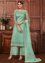 Load image into Gallery viewer, Mint Color Heavy Embroidered Plazzo Style Suit fashionandstylish.myshopify.com