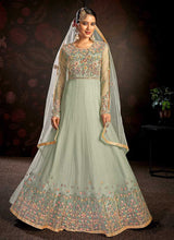 Load image into Gallery viewer, Mint Floral Embroidered Stylish Kalidar Anarkali fashionandstylish.myshopify.com