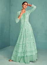 Load image into Gallery viewer, Mint Green Embroidered Jacket Style Lehenga