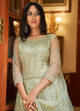 Load image into Gallery viewer, Mint Green Floral Designer Embroidered Kalidar Anarkali fashionandstylish.myshopify.com