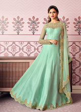 Load image into Gallery viewer, Mint Green Floral Embroidered Designer Floor Touch Anarkali fashionandstylish.myshopify.com