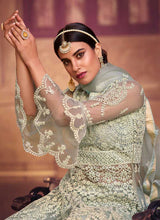 Load image into Gallery viewer, Mint Green Heavy Embroidered Designer Sharara Style Suit fashionandstylish.myshopify.com