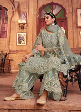 Load image into Gallery viewer, Mint Green Heavy Embroidered Designer Sharara Style Suit fashionandstylish.myshopify.com