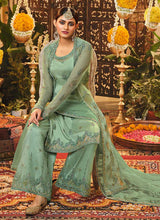 Load image into Gallery viewer, Mint Green Heavy Embroidered Jacket Style Suit fashionandstylish.myshopify.com