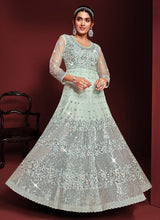 Load image into Gallery viewer, Mint Green Heavy Embroidered Kalidar Anarkali