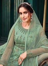 Load image into Gallery viewer, Mint Green Heavy Embroidered Kalidar Anarkali Style Suit fashionandstylish.myshopify.com