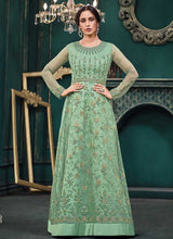 Load image into Gallery viewer, Mint Green Heavy Embroidered Kalidar Anarkali Style Suit fashionandstylish.myshopify.com